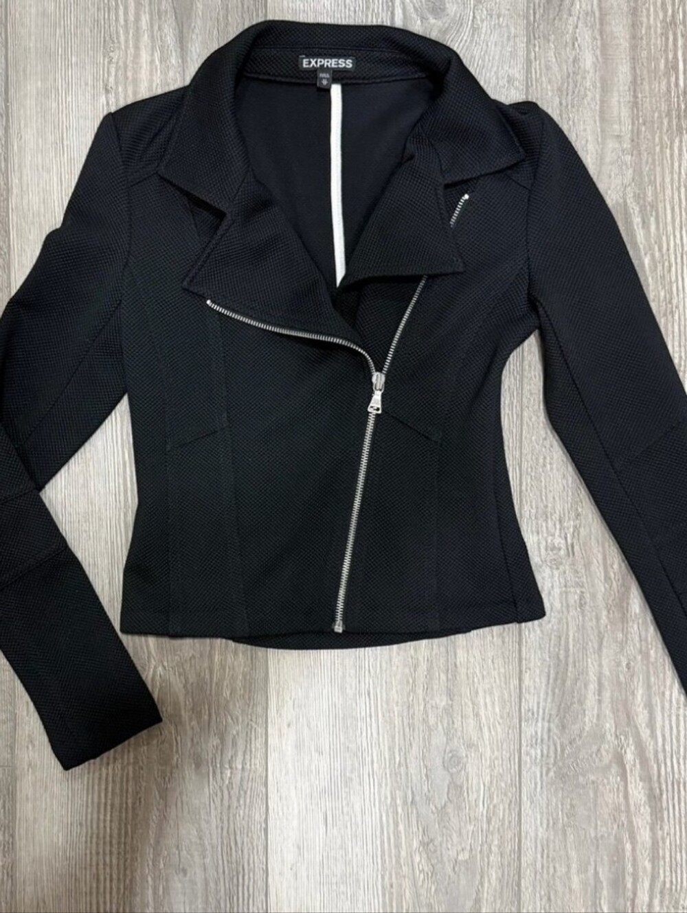 Express black textured asymmetrical zip jacket XS